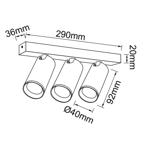 Regleta Nazaré 3L — dimensiones técnicas