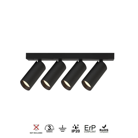 Regleta de focos de superficie pared y techo Mantra Nazaré Mini GU10 4 luces negro — ref. 9181 (2)