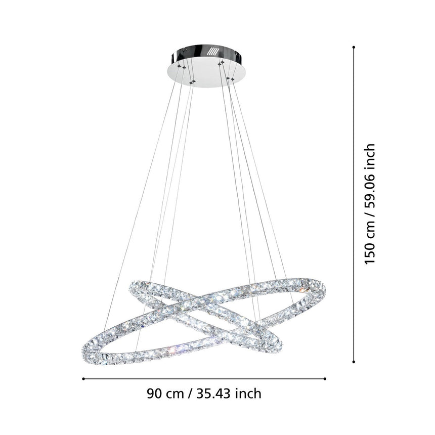 EGLO Toneria Lámpara de techo colgante LED 2 luces acero inoxidable cristal cromo claro 93946