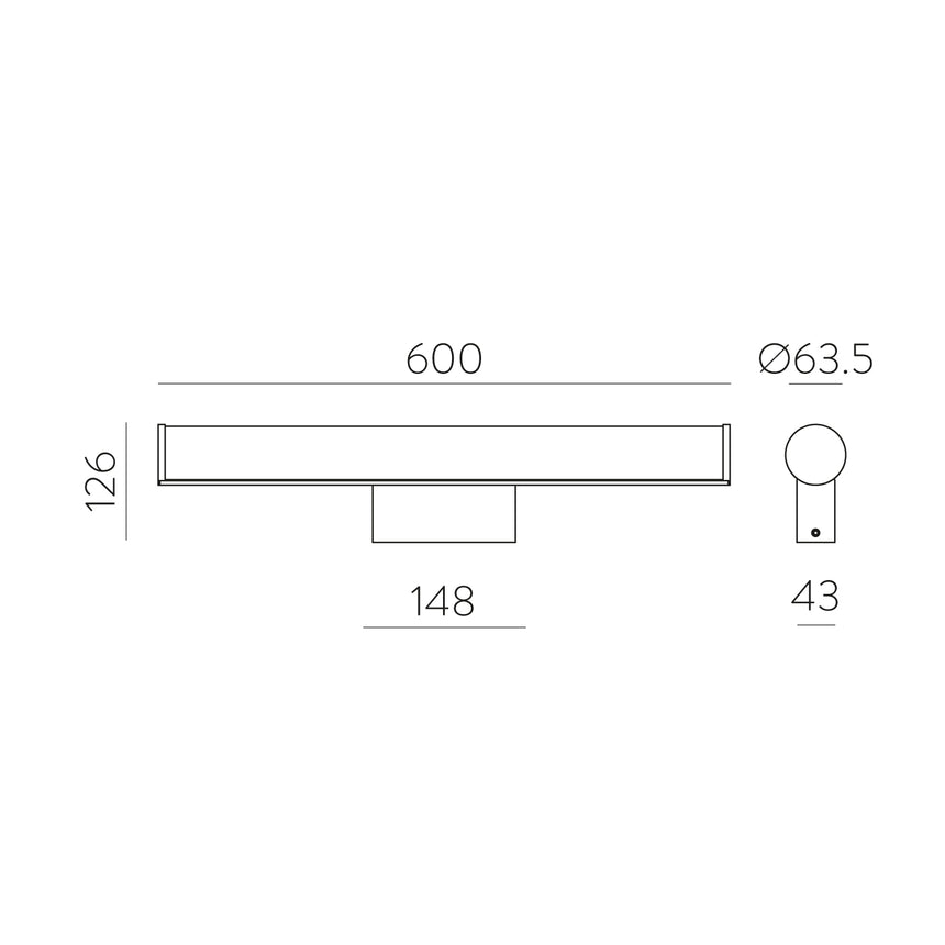 ACB Ura Wall Light 16/3298-60 Opal/Chrome, LED 19W 1780lm, CRI90 I IP44, integrated LED, Kelvin 3000K-4000K Slide Switch A3298271C