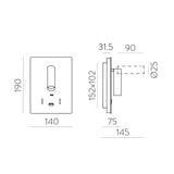 ACB Manat Aplique 16/3568 Negro Texturado, LED 12W 3000K 970lm + 3W 3000K 285lm, CRI90 , Dos interruptores, Orientable, Con USB, CON USBC A3568001N