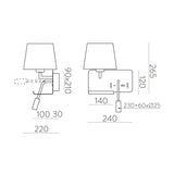 ACB Hold Aplique 16/3664 Blanco texturado, Pan. Blanca, LED 3W 3000K 285lm + LED E27 15W, CRI90 , Dos interruptores, Orientable, Con USB, CON USBC A3664181BIZQ