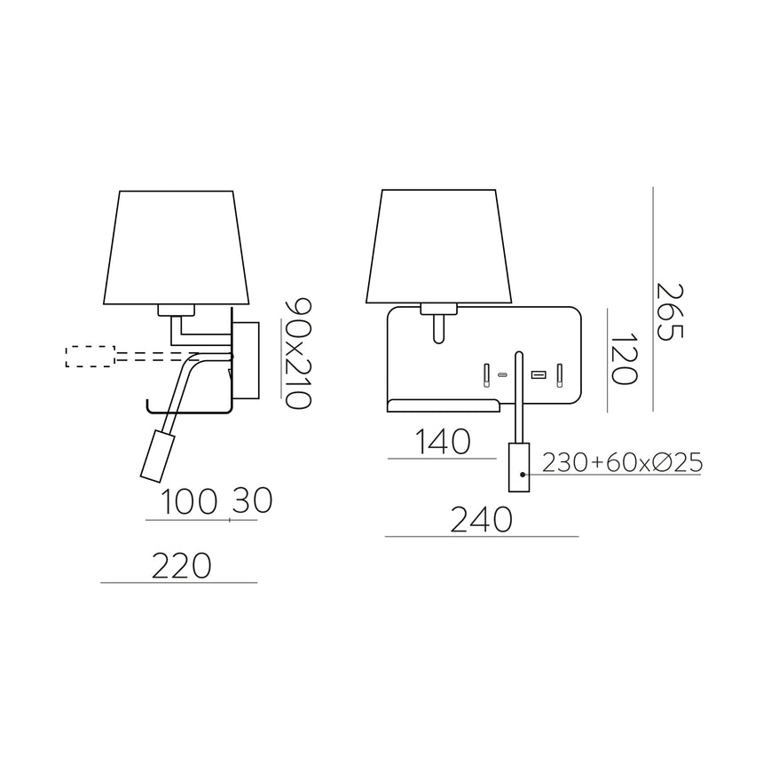 ACB Hold Aplique 16/3664 Blanco texturado, Pan. Blanca, LED 3W 3000K 285lm + LED E27 15W, CRI90 , Dos interruptores, Orientable, Con USB, CON USBC A3664181BIZQ
