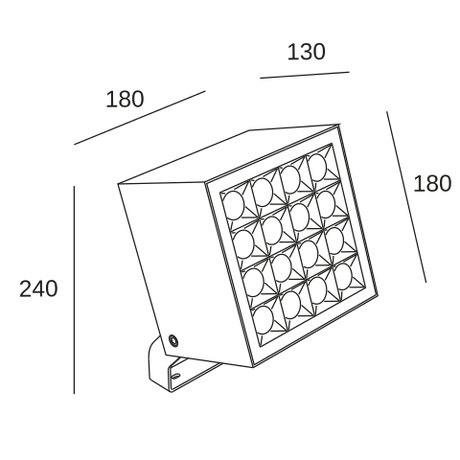 Proyector de exterior LedsC4 Cube 16 Leds LED IP66 AN14-53V8F1OSZ5 — plano técnico con dimensiones