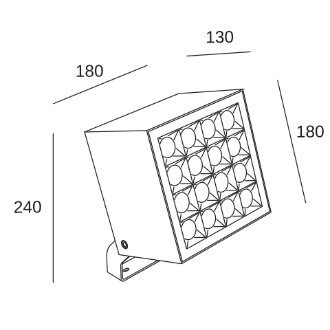 Proyector de exterior LedsC4 Cube 16 Leds LED IP66 AN14-53V8F1OSZ5 — plano técnico con dimensiones