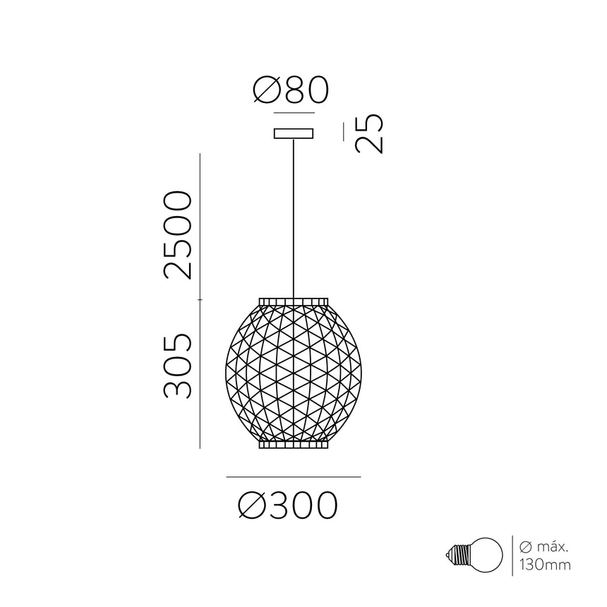 ACB Lennis Lámpara de techo colgante 3928/30 Fibra Natural, Kit Neg. Text., LED E27 15W, C3928082NA