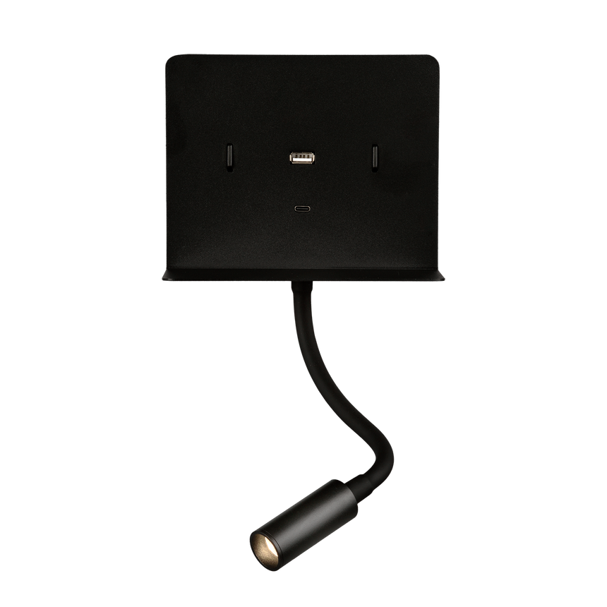 ACB Calma Aplique 16/3836 Negro Texturado, LED 6W 3000K 630lm + 3W 3000K 285lm, CRI90 , Dos interruptores, Orientable, Con USB, CON USBC A3836001N