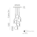 ACB Maui Lámpara de techo colgante 8163/5 opal/negro mate LED E27 5x, C816352N