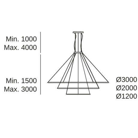 Lámpara de techo colgante LedsC4 Circular Downward 3 Rings ( ) grande LED CS4G-00V9AZDU14 — plano técnico con dimensiones