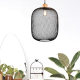 Trio Calimero Lámpara colgante de metal estera negra R30563032