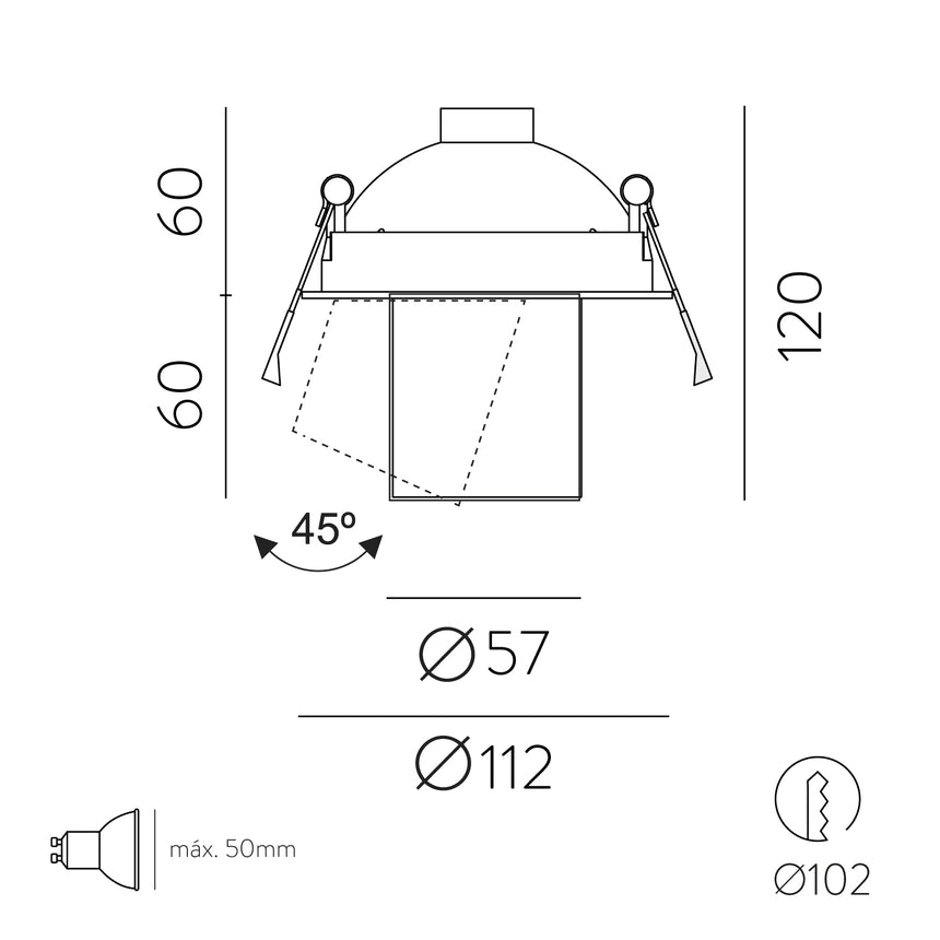 ACB Gina Empotrable 3874 Negro Texturado, LED GU10 8W, I, Orientable E3874080N