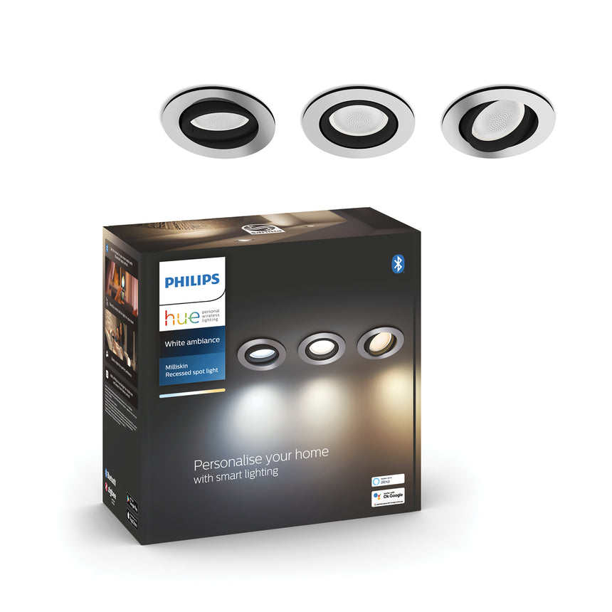 Philips Hue Empotrable Milliskin blanco White Ambiance 4,2W 400lm (3 uds) 8720169319936