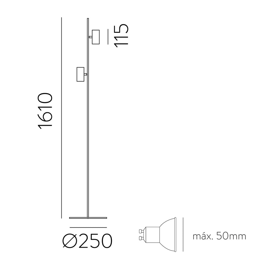 ACB Gina Lámpara de pie 3874 Negro Texturado, LED GU10 2x8W, CL.II, Orientable H3874080N