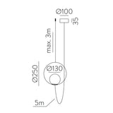 ACB Halo Lámpara de techo colgante 3815/1 Oro Tecnico/Opal, LED 5W 370lm, CRI90 , LED integrado, Kelvin 2700K-3000K Slide Switch C3815171O