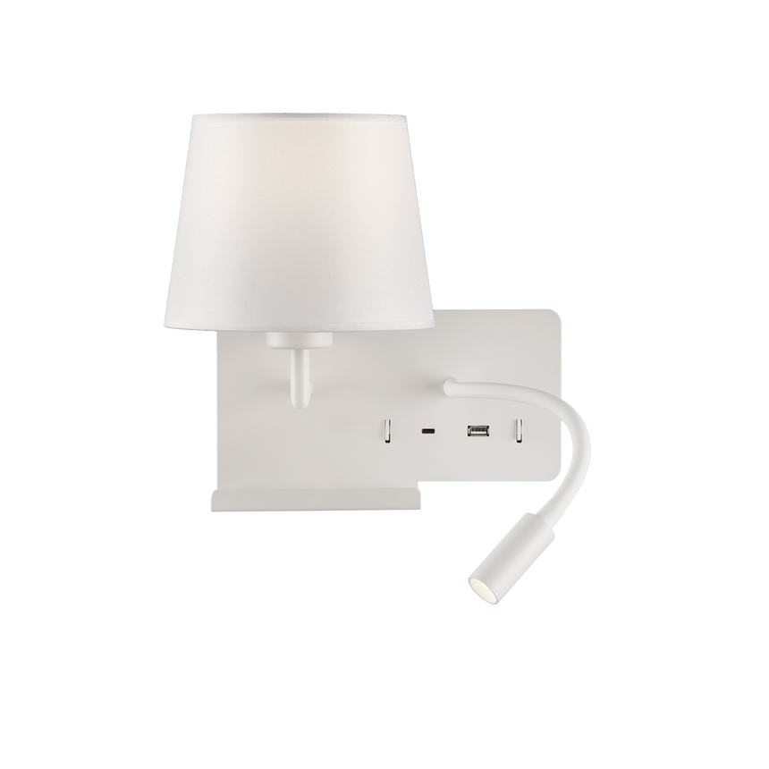 ACB Hold Aplique 16/3664 Blanco texturado, Pan. Blanca, LED 3W 3000K 285lm + LED E27 15W, CRI90 , Dos interruptores, Orientable, Con USB, CON USBC A3664181BIZQ