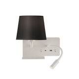 ACB Hold Aplique 16/3664 Blanco texturado, Pan. Negra, LED 3W 3000K 285lm + LED E27 15W, CRI90 , Dos interruptores, Orientable, Con USB, CON USBC A3664182BIZQ