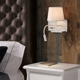 ACB Hold Aplique 16/3664 Blanco texturado, Pan. Blanca, LED 3W 3000K 285lm + LED E27 15W, CRI90 , Dos interruptores, Con USB, USB-C, Orientable A3664181BDER