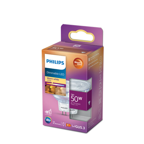 Bombilla LED Dicroica Philips WarmGlow regulable GU10 MR16 50W 2700K 700lm 774035