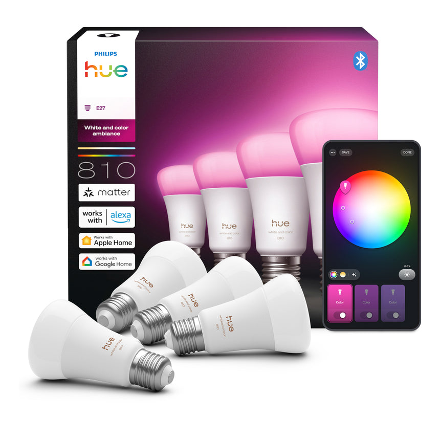Philips Hue White and Color Ambiance Bombilla RGBW E27 6W 810lm (4 uds) 8720169364486