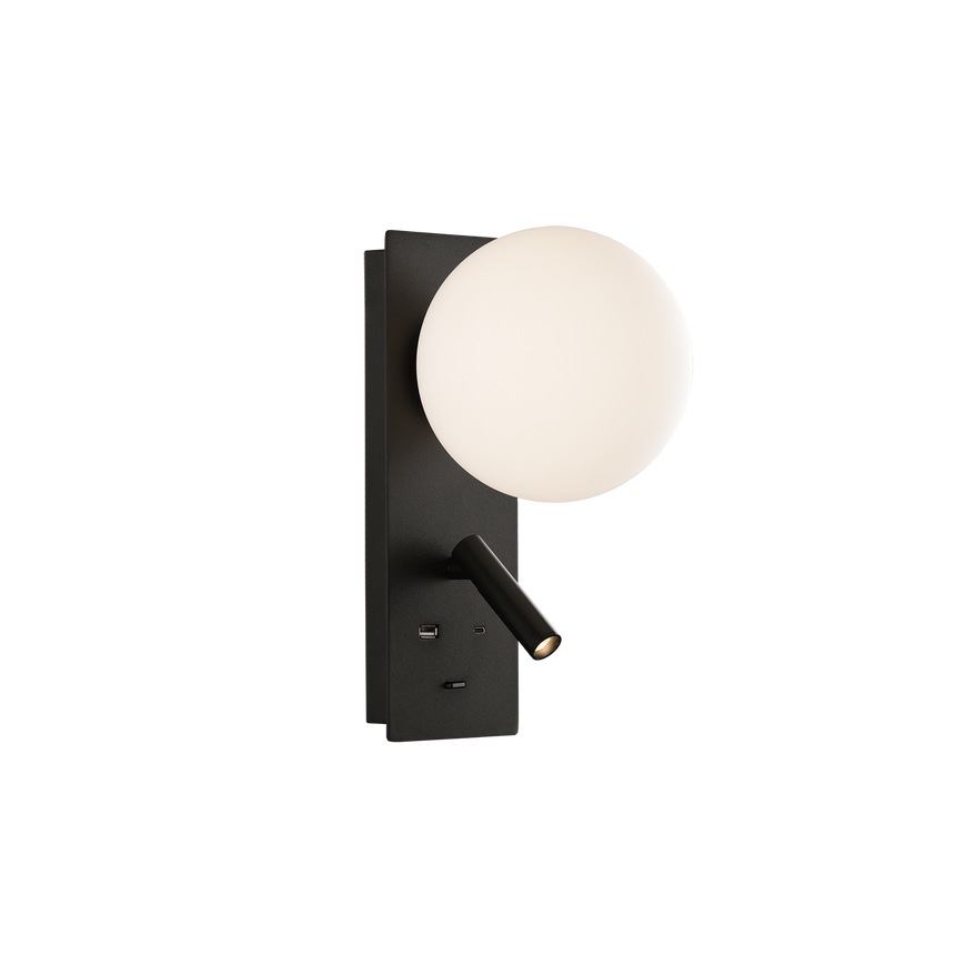 ACB Kin Aplique 16/8169 negro /opal LED + LED orientable, USB, USBC A8169290N
