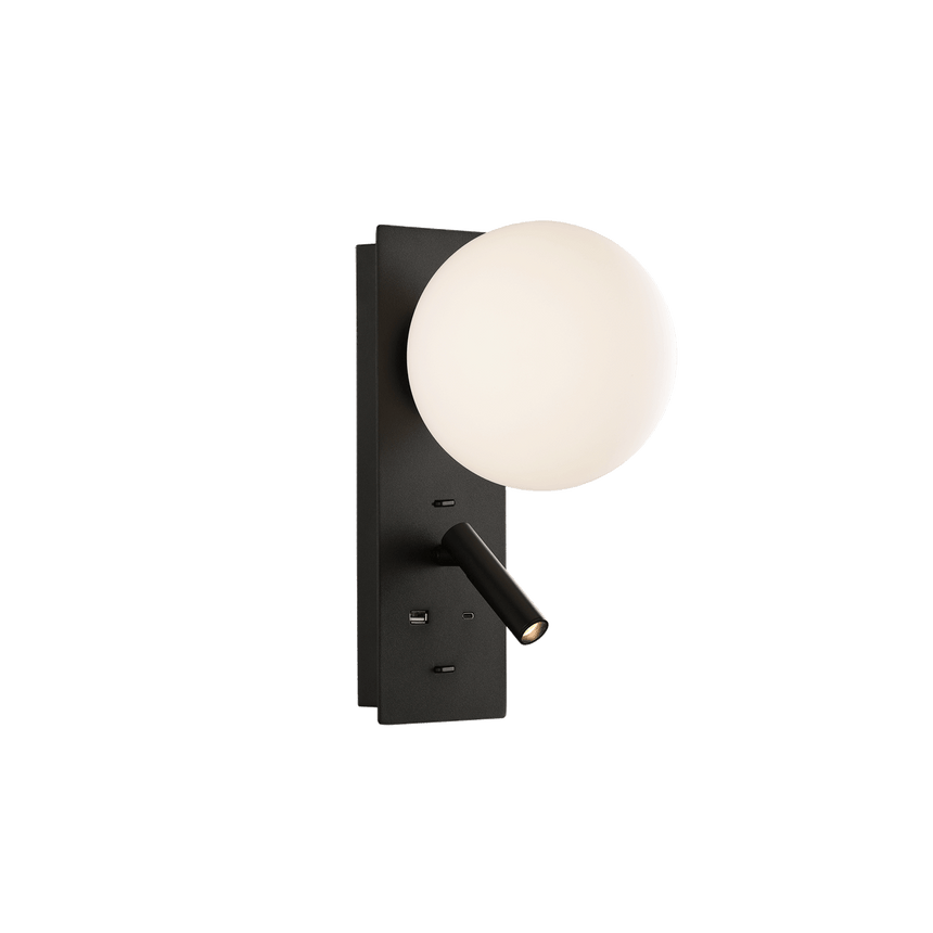 Lámpara de pared aplique ACB Kin negro Texturado/Opal A8169291N