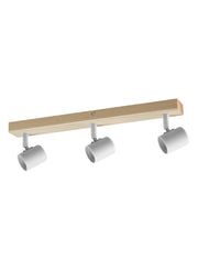 Regleta de focos MDC Etnia E27 3 luces blanco mate y madera natural IP20 450038101