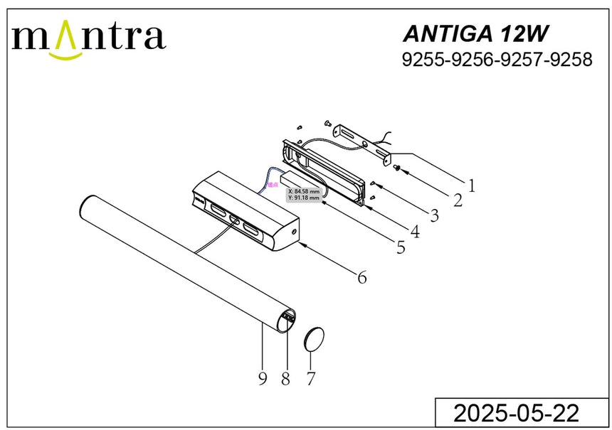 Mantra Antiga Aplique de baño LED 3000K 12W IP44 dorado 9256
