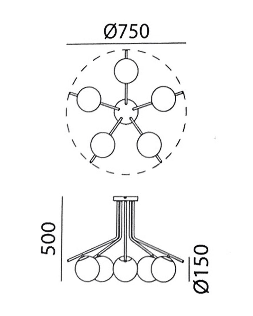 MDC Ronda 5-light ceiling light with opal ball, matte brass 577666101