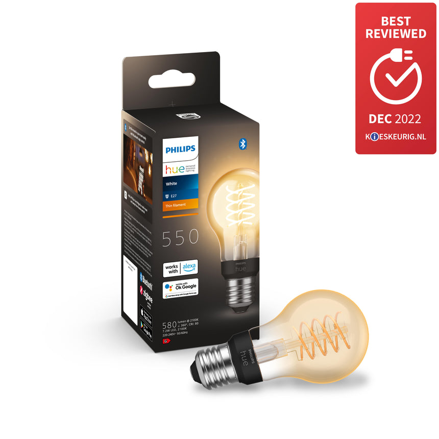 Philips Hue White Bombilla LED filament ámbar White E27 7W 871951434294100 550lm