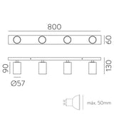 ACB Gina Plafón 3874/R4 Blanco Texturado, LED GU10 4x8W, , Orientable P3874R40B