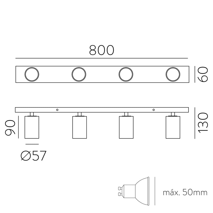 ACB Gina Plafón 3874/R4 Blanco Texturado, LED GU10 4x8W, , Orientable P3874R40B