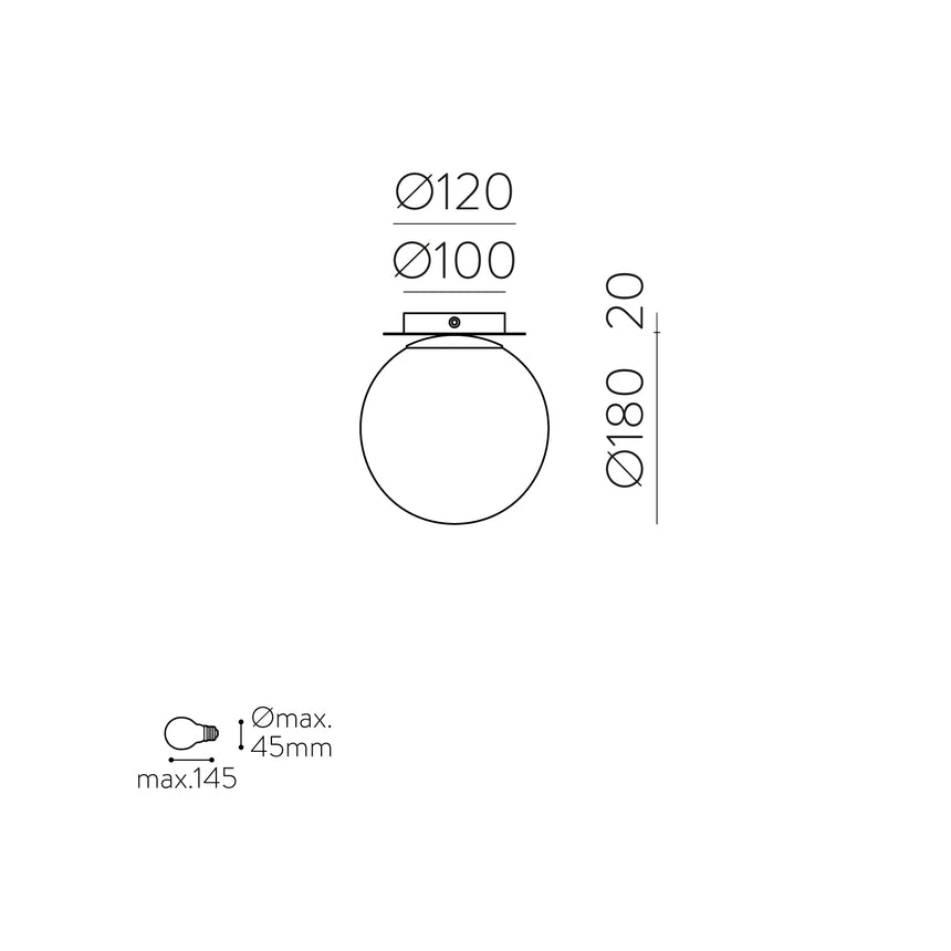 ACB Parma Plafón 3946/18 IP Opal/Negro Mate, LED E27 15W, CL.II IP44, (E27 max. Ø45 mm) P3946080N