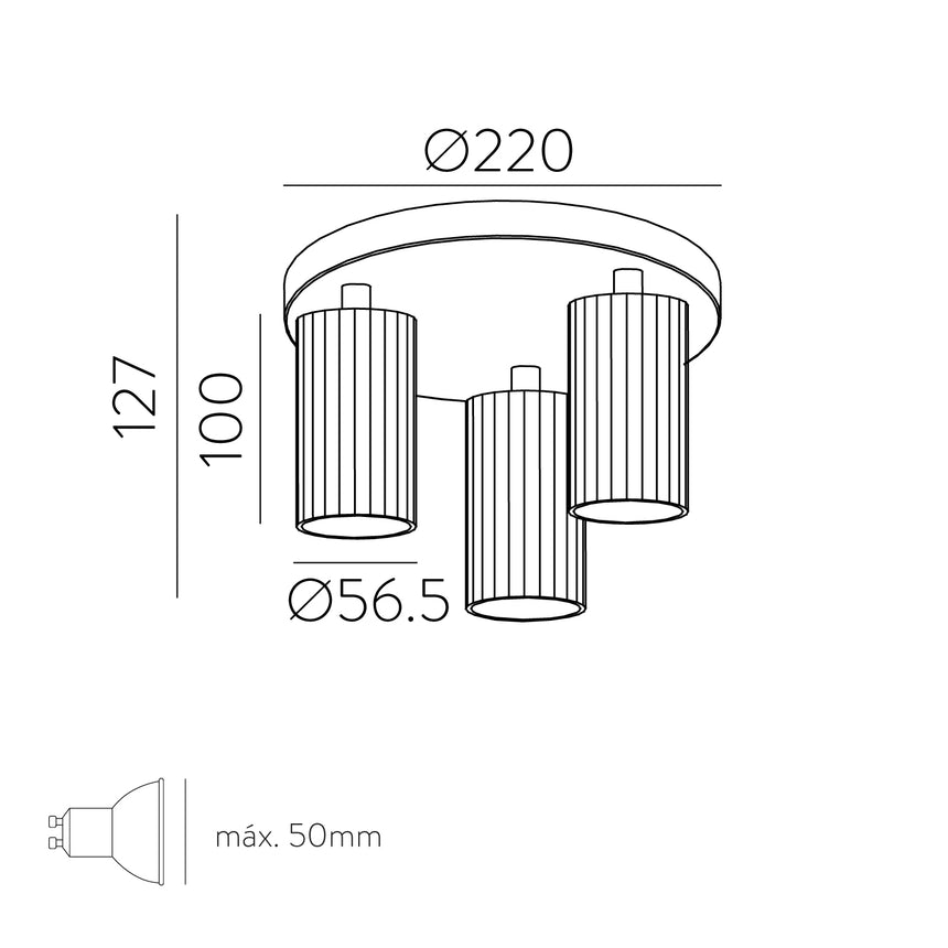 ACB Modrian Plafón 3951/P3 Blanco, LED GU10 3x8W, , Orientable P3951280B