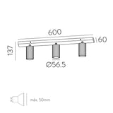 ACB Modrian Plafón 3951/R3 Negro, LED GU10 3x8W, , Orientable P3951380N