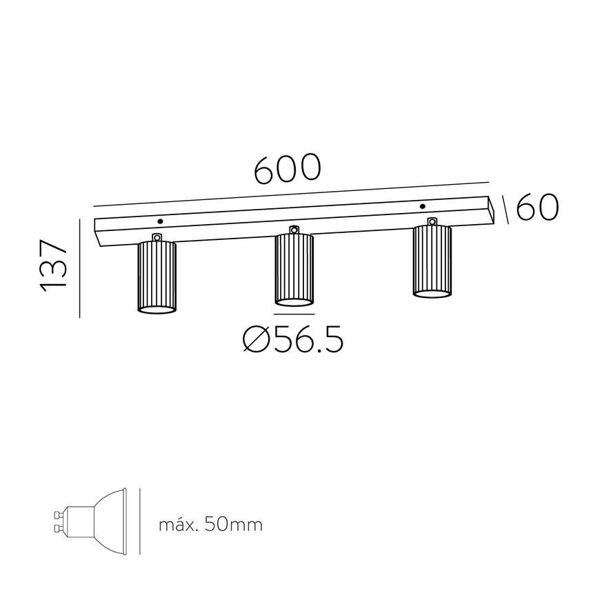ACB Modrian Plafón 3951/R3 Negro, LED GU10 3x8W, , Orientable P3951380N