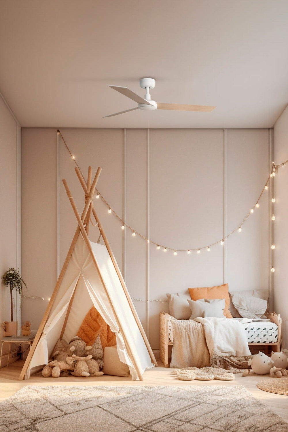 Faro RUDDER S Ventilador blanco madera fresno 34295