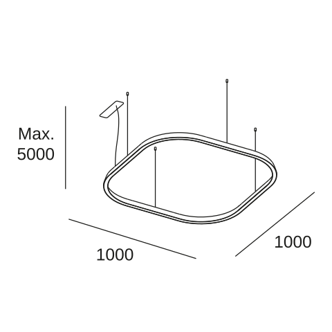 Lámpara de techo colgante LedsC4 Geometric Square Surface 1000x1000mm grande QS4Z-00V9AZDU05 — plano técnico con dimensiones