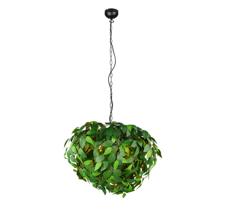 Lámpara de techo colgante Trio Leavy 4 luces negro mate y verde 150cm R10464015
