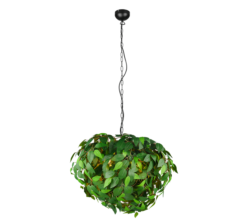 Lámpara de techo colgante Trio Leavy 4 luces negro mate y verde 150cm R10464015