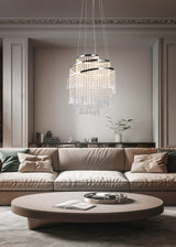 Lámpara de techo colgante Trio Pomp LED cromo CCT 150cm R37341106