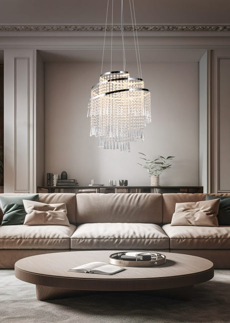 Lámpara de techo colgante Trio Pomp LED cromo CCT 150cm R37341106
