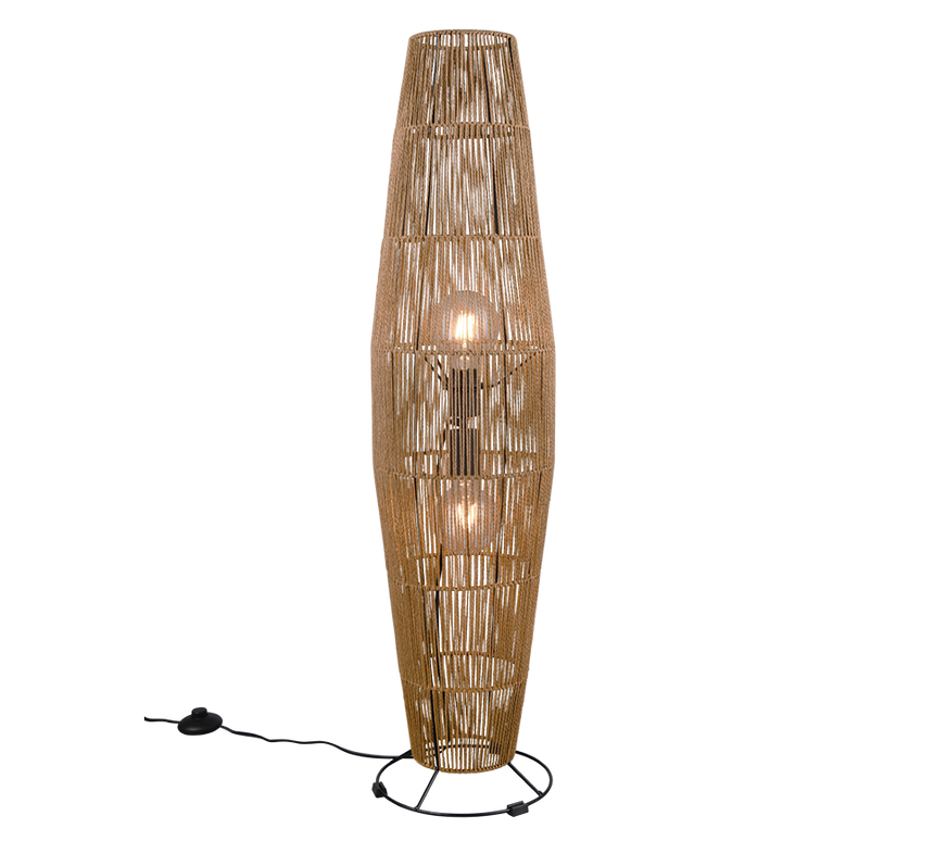 Lámpara de pie Trio Miki 2 luces marrón con pantalla 103cm R41102026