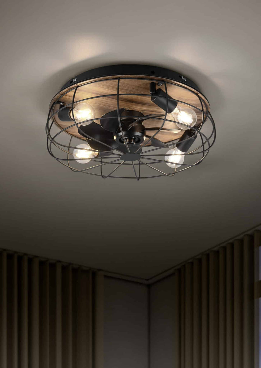 Trio Trondheim Ventilador de techo metal estera negra R61105032