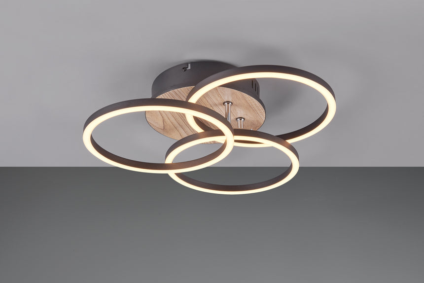 Plafón de techo Trio Circle LED wood imitation CCT 43,5cm R62823135