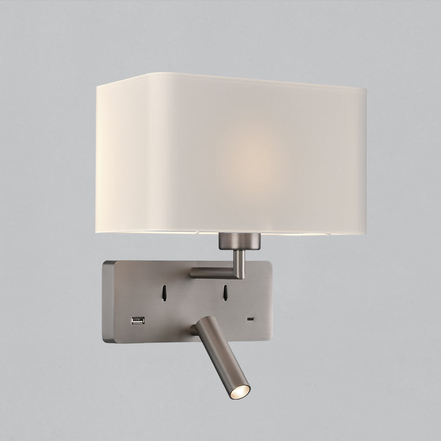 ACB Romeo Aplique 16/3971 Niquel Mate, LED 3W 3000K 285lm + LED E27 15W, CRI90 , Dos interruptores, Orientable, Con USB, CON USBC A3971081NM