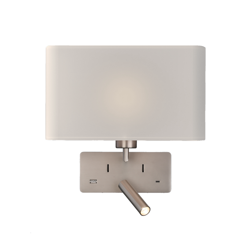 ACB Romeo Aplique 16/3971 Niquel Mate, LED 3W 3000K 285lm + LED E27 15W, CRI90 , Dos interruptores, Orientable, Con USB, CON USBC A3971081NM