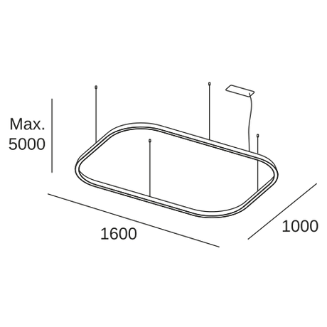 Lámpara de techo colgante LedsC4 Geometric Rectangle Recessed 1600x1000mm RS5Y-00V9AZDU05 — plano técnico con dimensiones