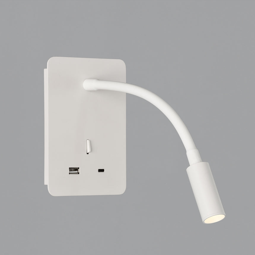 ACB Senda Aplique 16/3835 Blanco texturado, LED 3W 3000K 285lm, CRI90 , Con interruptor, Orientable, Con USB, CON USBC A3835001B