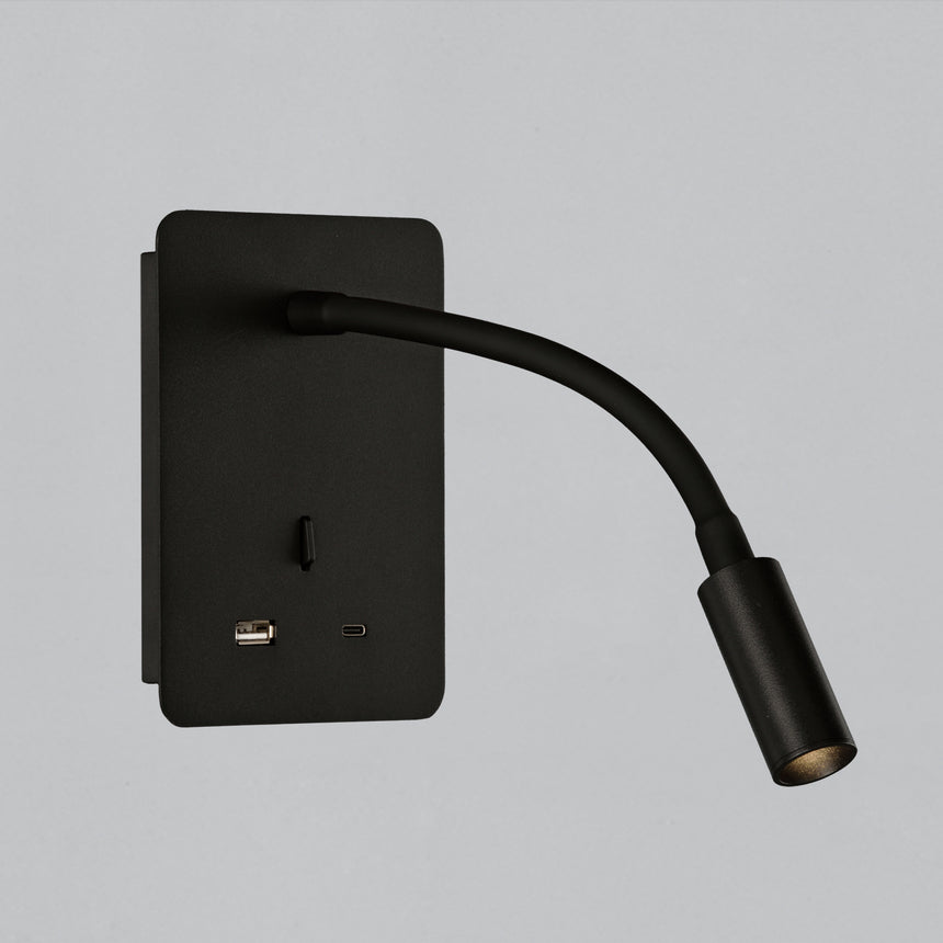 ACB Senda Wall Light 16/3835 Textured Black, LED 3W 3000K 285lm, CRI90, With switch, Adjustable, With USB, WITH USBC A3835001N