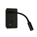 ACB Senda Wall Light 16/3835 Textured Black, LED 3W 3000K 285lm, CRI90, With switch, Adjustable, With USB, WITH USBC A3835001N